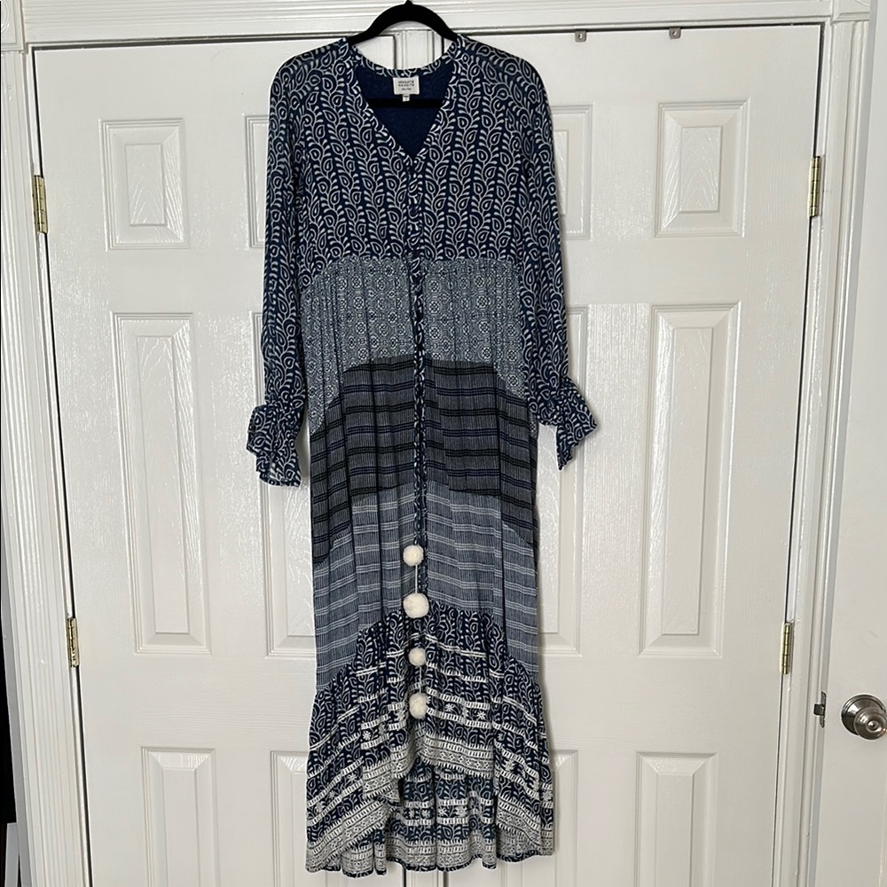 HEMANT & NANDITA Navy and White Tiered Sundress